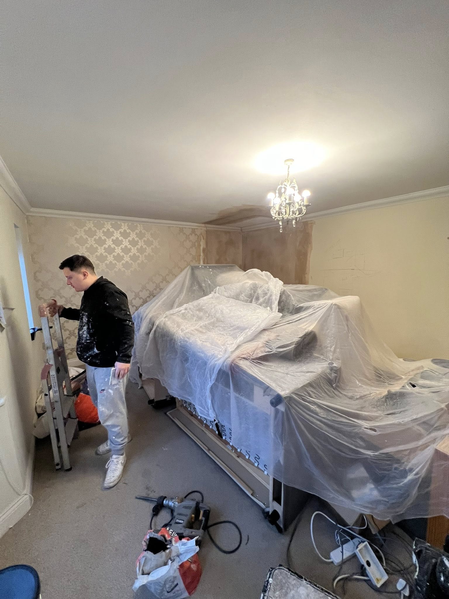 Painter preparing furniture