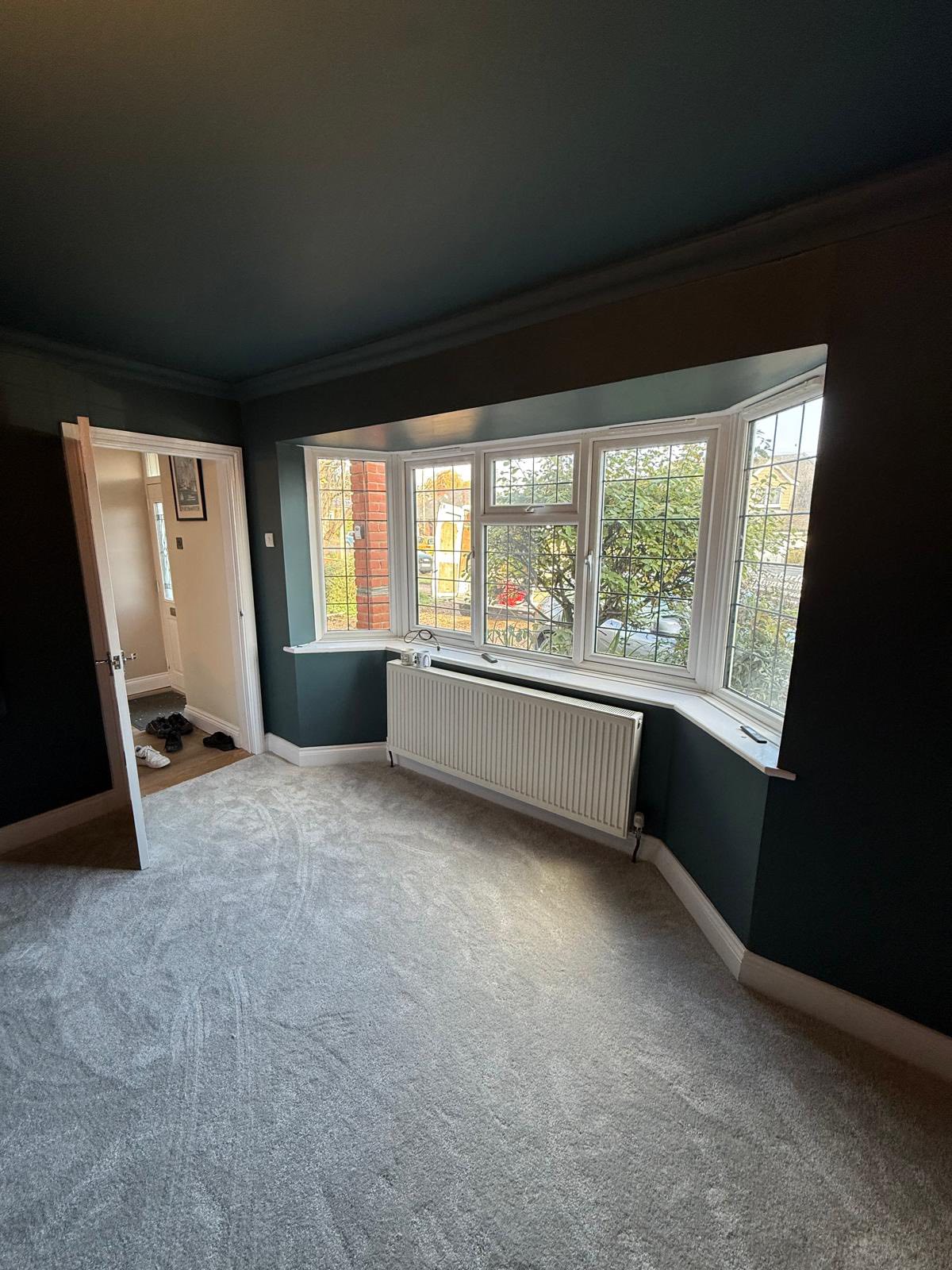 Room with dark teal walls